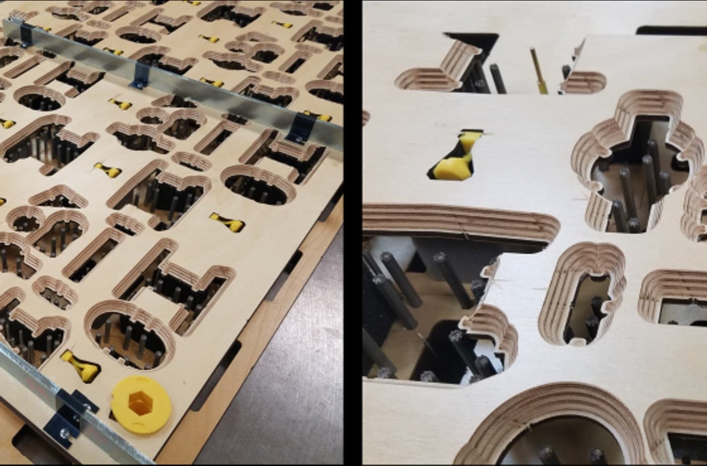 Foam die tooling laid out on the bench before assembly